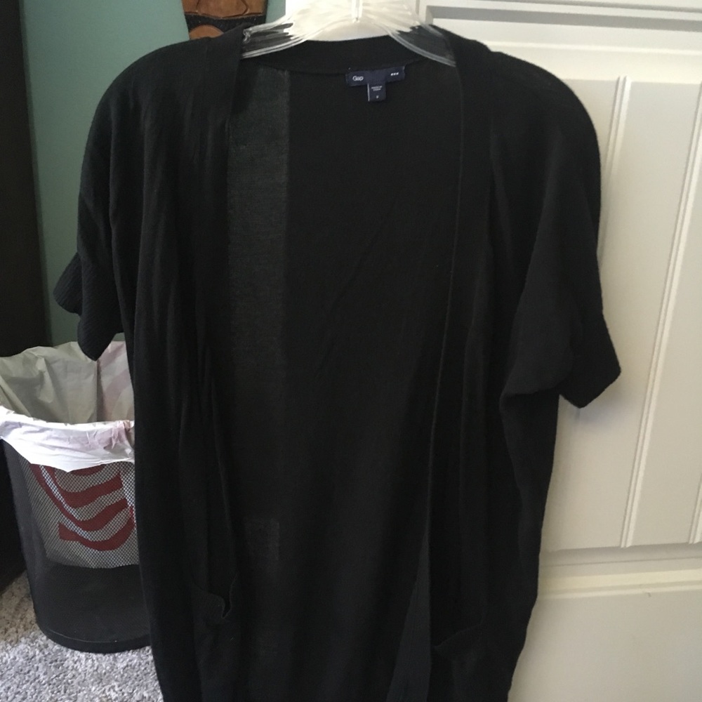 Black short sleeve cardigan sweater